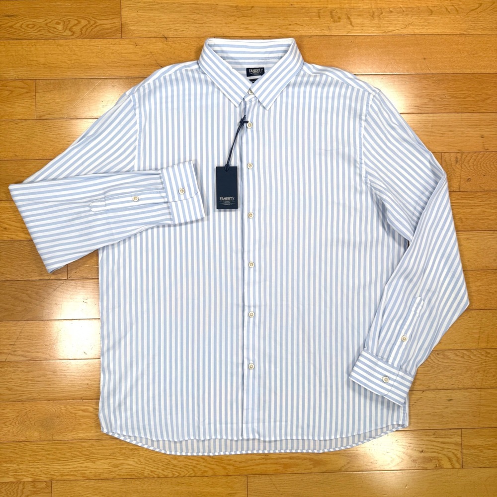 FAHERTY XXL The Movement Monterrey Shirt Blue Cape Stripe MWS2509 Mens NWT - Picture 2 of 8